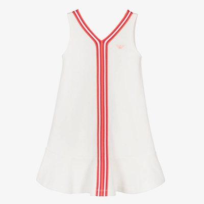Emporio Armani Kids' Girls White & Red Stripe Cotton Dress