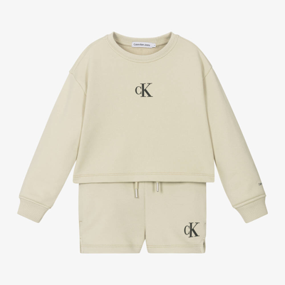Calvin Klein Kids' Girls Pale Green Cotton Shorts Set