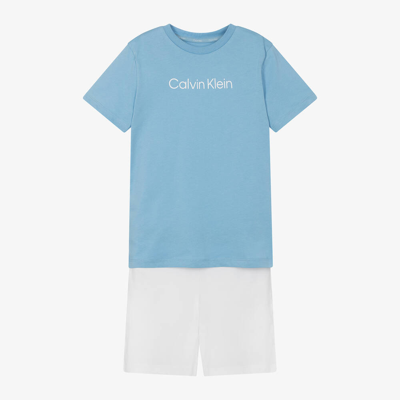 Calvin Klein Kids' Boys Blue & White Cotton Short Pyjamas