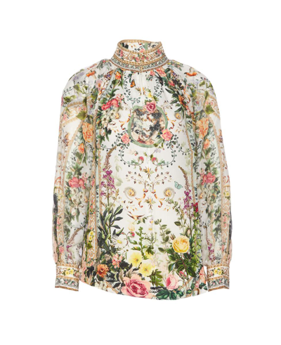 Camilla Floral Silk Raglan Button-front Shirt In Multicolour