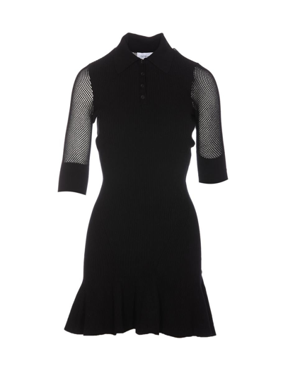 Off-white Ribbed-knit And Fishnet Mini Dress In Black