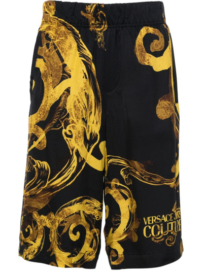 Versace Jeans Couture Black & Gold Watercolor Couture Shorts