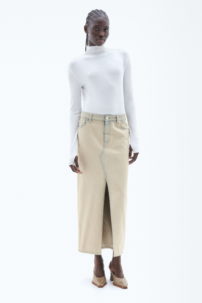 Filippa K Long Slit Denim Skirt In Beige