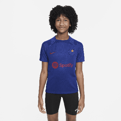 Nike Fc Barcelona Strike Big Kids'  Dri-fit Knit Soccer Top In Blue