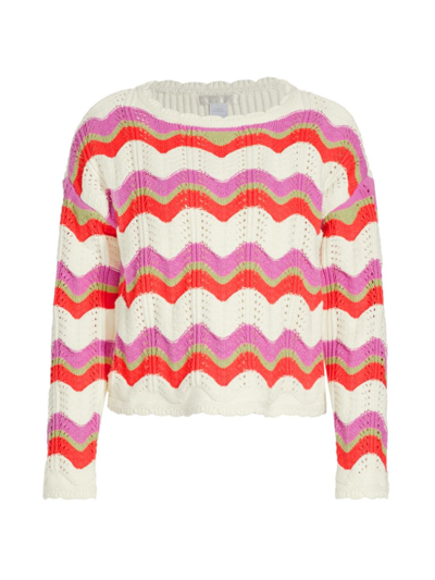 Design History Women's Chevron Pointelle Sweater In Bright Combo