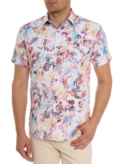 Robert Graham Splash Of Color Short Sleeve Stretch Button-up Shirt In Neutral
