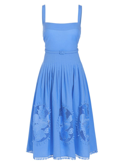 Oscar De La Renta Cactus Guipure-lace Midi Dress In Cerulean