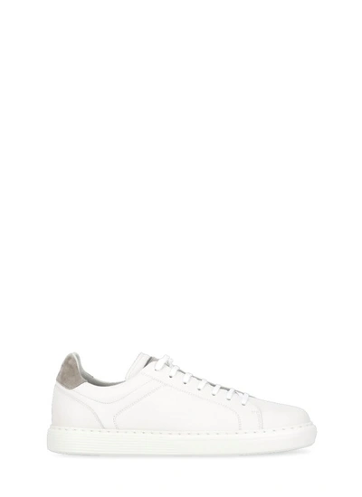 Brunello Cucinelli Pebbled Leather Sneakers In White