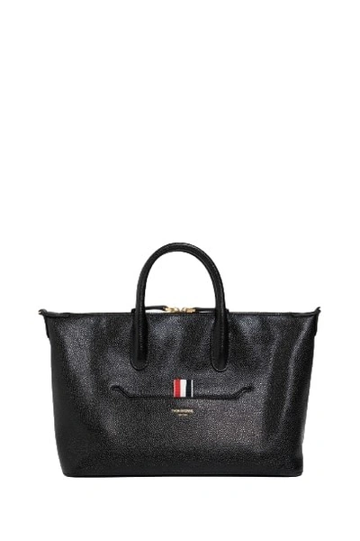 Thom Browne Small Soft Duffle W/ Shoulder Strap In Pebble Grain Leather In Black