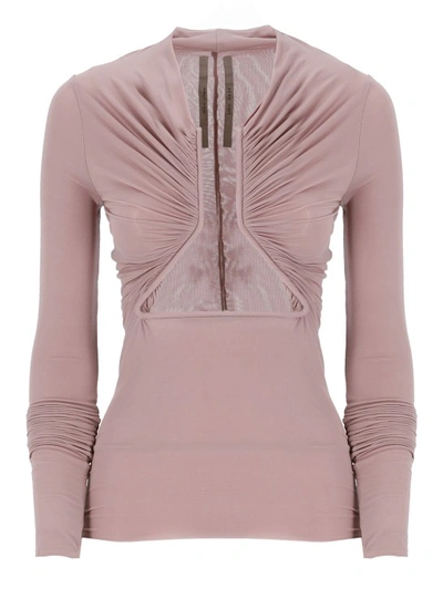 Rick Owens Prong Ls Long Sleeved Gathered Top In Pink