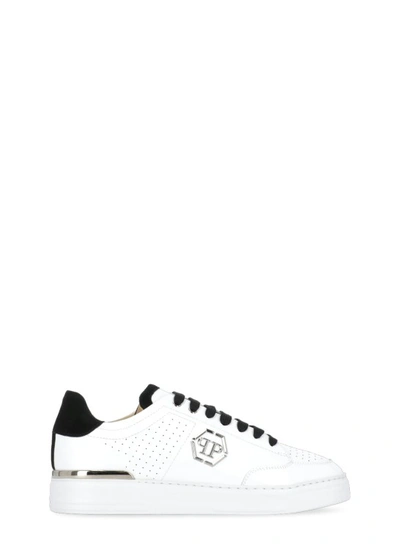 Philipp Plein Mix Leather Lo-top Sneakers In White