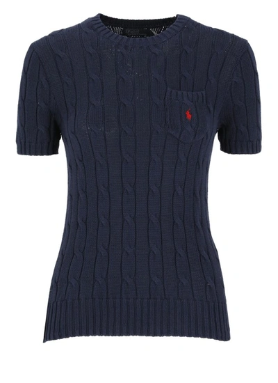 Polo Ralph Lauren Cable-knit Short-sleeve Sweater In Black