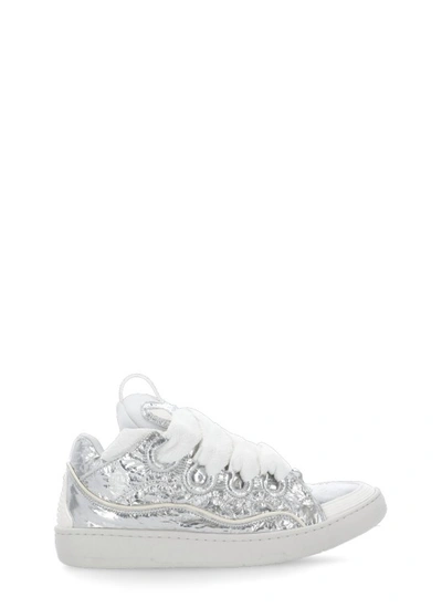 Lanvin Curb Metallic Leather Trainers In White