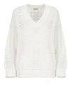 Brunello Cucinelli Open-knit Cotton Diamante Sweater In White
