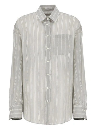 Brunello Cucinelli Cotton And Silk Shirt In White