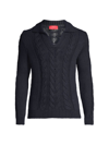 ISAIA MEN'S SILK & COTTON-BLEND CABLE-KNIT POLO SWEATER