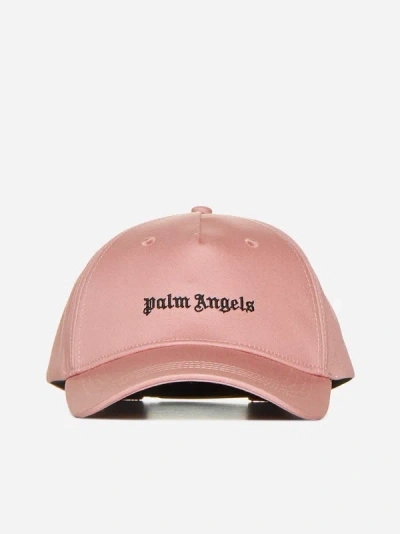 Palm Angels Logo Cotton Baseball Cap In Pink,black