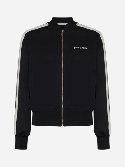 Palm Angels Logo Printed Zipped Track Jacket In Black,off White