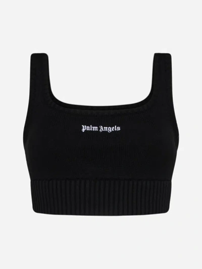 Palm Angels Embroidered-logo Knit Tank Top In Black