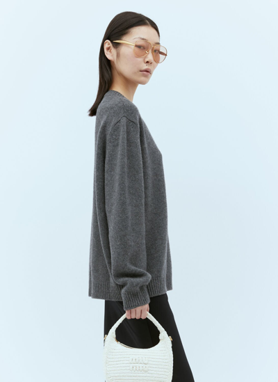 Miu Miu Cashmere Crewneck Sweater In Grey