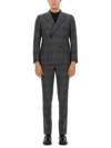 Lardini Double-breasted Checked Suit In Grey