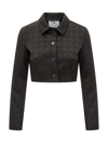 Marine Serre Moon Diamant Jacquard Cropped Jacket In Black