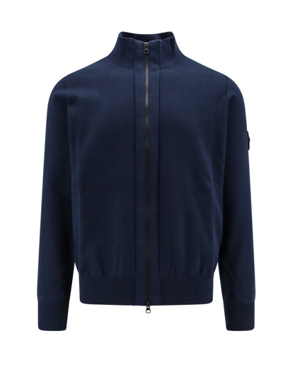 Stone Island Logo Patch Zipped Sweatshirt In Navy