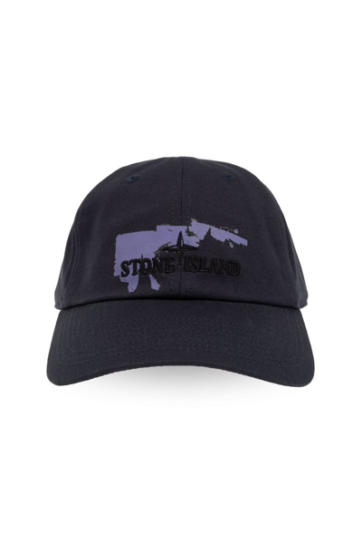 Stone Island Logo Embroidered Baseball Cap In Black