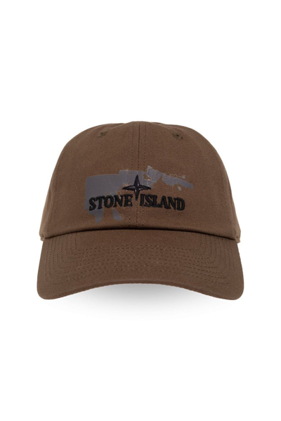 Stone Island Logo Embroidered Baseball Cap In Brown