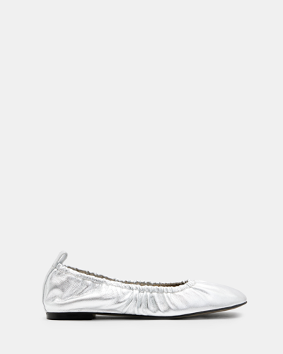 Allsaints Alia Metallic Leather Ribbon Ballet Pumps In Metallic Silve