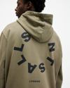 Allsaints Tierra Pullover Circle Logo Hoodie In Ash Khaki Green