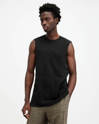 Allsaints Drax Sleeveless Open Stitch Tank Top In Jet Black