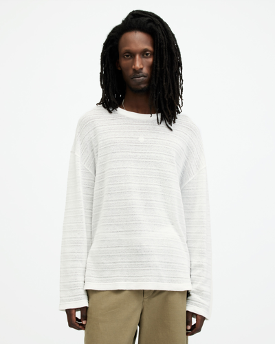 Allsaints Drax Long Sleeve Open Stitch T-shirt In Optic White