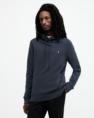 Allsaints Raven Contrast Ramskull Hoodie In Cadet Blue