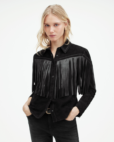 Allsaints Cleo Western Suede Jacket In Black