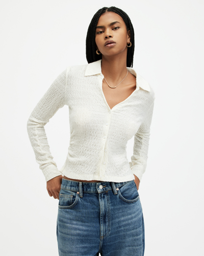 Allsaints Connie Slim Fit Open Neck Shirt In Chalk White