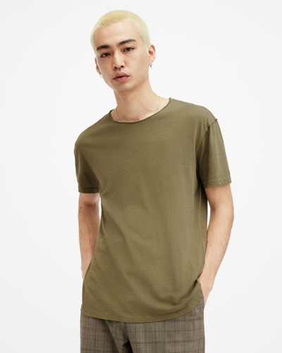 Allsaints Figure Crew Neck Raw Edge T-shirt In Avo Green