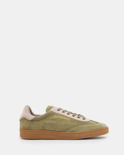 Allsaints Thelma Suede Low Top Trainers In Khaki/rose Pink