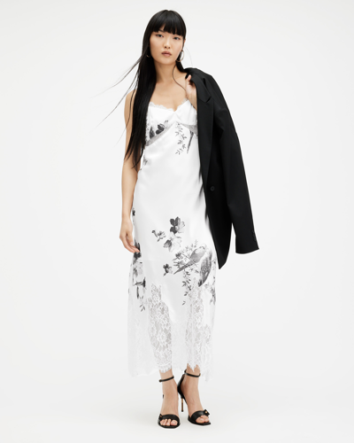 Allsaints Evangelia Iona Slim Fit Midi Slip Dress In Off White