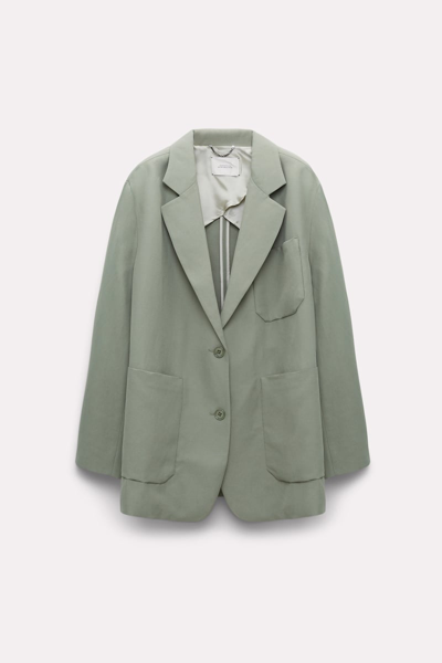 Dorothee Schumacher Linen Blend Blazer With Notched Lapel In Green