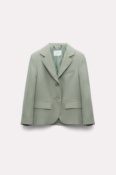 Dorothee Schumacher Linen Blend Cropped Blazer With Cropped Sleeves In Green