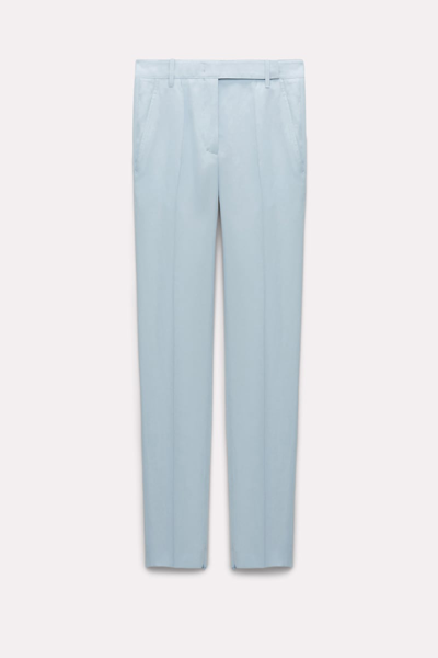 Dorothee Schumacher Slim Fit Linen Blend Pants With Pintucks In Blue