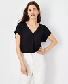 Ann Taylor Petite Mixed Media Pleat Front Top In Black