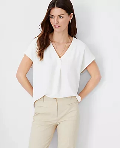 Ann Taylor Petite Mixed Media Pleat Front Top In Winter White