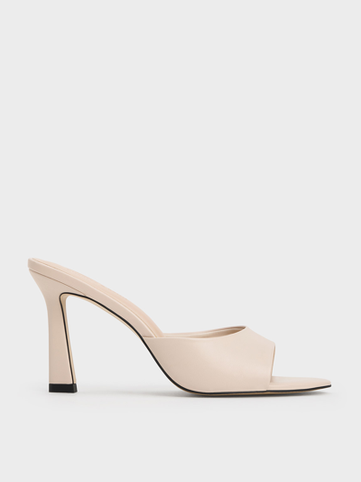 Charles & Keith Open-toe Heeled Mules In Chalk