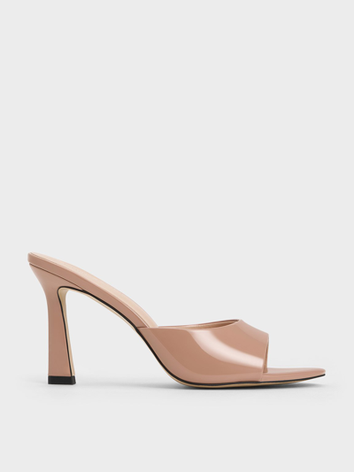 Charles & Keith Patent Open-toe Heeled Mules In Nude