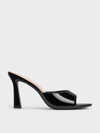 CHARLES & KEITH PATENT OPEN-TOE HEELED MULES