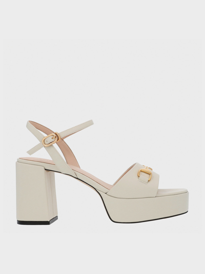 Charles & Keith Metallic Accent Platform Slingback Sandals In White