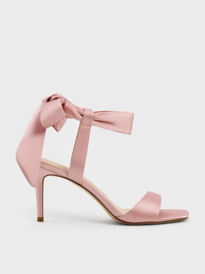 Charles & Keith Satin Tie-around Heeled Sandals In Pink
