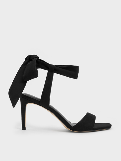 Charles & Keith Textured Tie-around Heeled Sandals In Black Textured